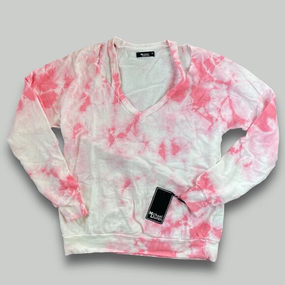 MICHAEL LAUREN NWT SWANSON BOHO HIPPIE TIE DYE CUTOUT SWEATSHIRT PINK XS - Picture 1 of 10